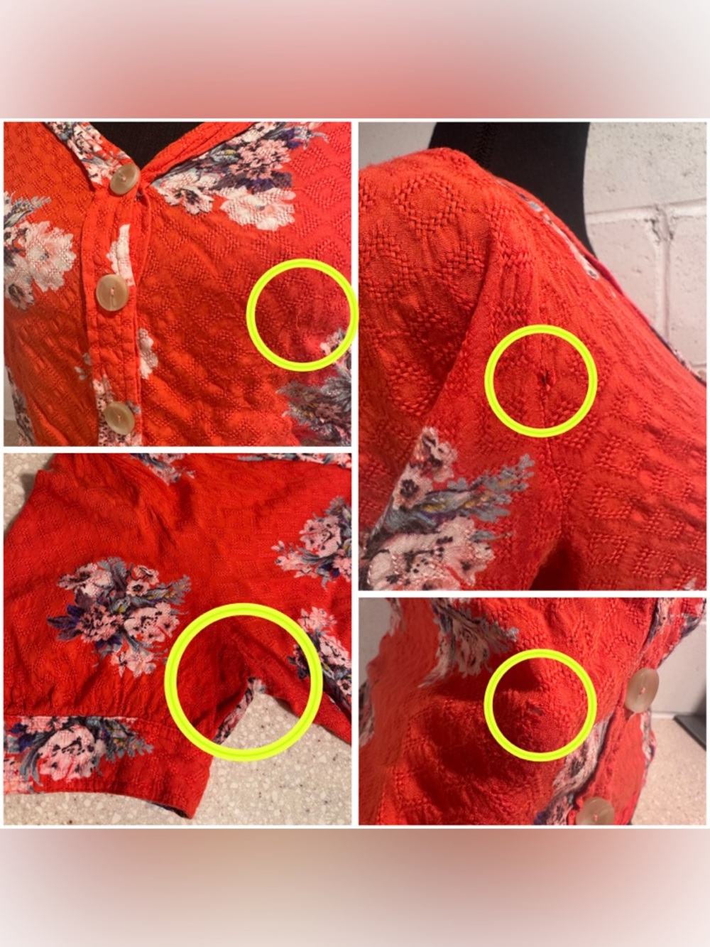 Anthropologie Maeve Hansley Orange Textured Floral V-Neck Button-Down Blouse GUC - Picture 8 of 16